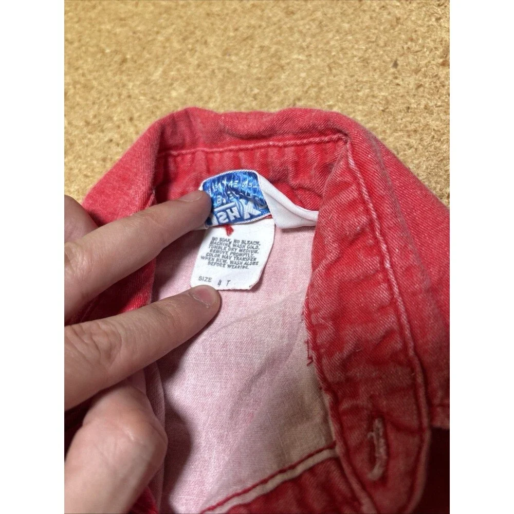 Vintage Oshkosh B'Gosh Kid 4T Cotton Denim Red Long Sleeve Shirt D1